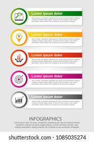 Modern vector illustration. Infographic template with five elements, circles and text. Step by step. Designed for business, presentations, web design, diagrams with 5 steps.