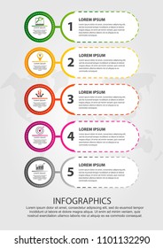 Modern vector illustration. Infographic template with five elements, circles and text. Step by step. Designed for business, presentations, web design, diagrams with 5 steps.