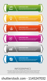 Modern vector illustration. Infographic template with six elements, arrows of the rectangle and percentages. Step by step. Designed for business, presentations, web design, diagrams with 6 steps.