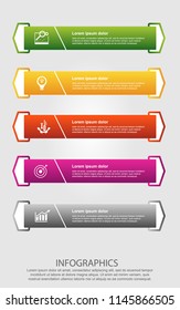 Modern vector illustration. Infographic template with five elements, arrows of the rectangle and percentages. Step by step. Designed for business, presentations, web design, diagrams with 5 steps.