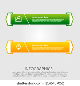 Modern vector illustration. Infographic template with two elements, arrows of the rectangle and percentages. Step by step. Designed for business, presentations, web design, diagrams with 2 steps.