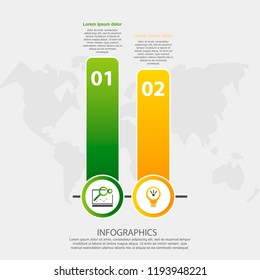 Modern vector illustration. Infographic template with two elements rectangle, circles and text. Step by step. Designed for business, presentations, web design, diagrams with 2 steps.