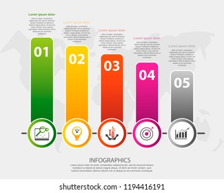 Modern vector illustration. Infographic template with five elements rectangle, circles and text. Step by step. Designed for business, presentations, web design, diagrams with 5 steps.