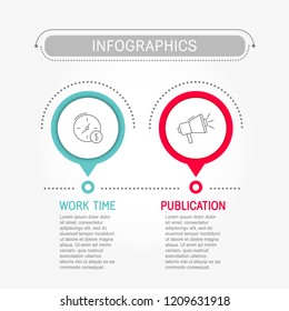Modern vector illustration. Infographic template with two elements, circles and text. Timeline step by step. Designed for business, presentations, web design, diagrams, training with 2 steps.