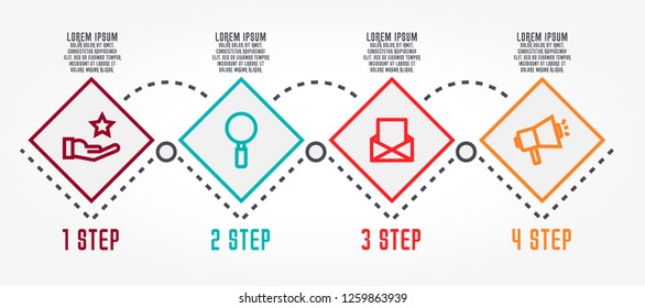 Modern vector illustration. Infographic template with four elements, rhombus. Timeline step by step. Designed for business, presentations, web design, diagrams, chart, training with 4 steps.