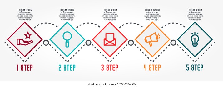 Modern vector illustration. Infographic template with five elements, rhombus. Timeline step by step. Designed for business, presentations, web design, diagrams, chart, training with 5 steps.