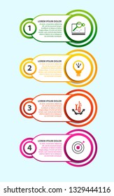 Modern vector illustration. Infographic template with four elements, circles and text. Step by step. Designed for business, presentations, web design, diagrams with 4 steps