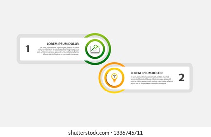 Modern vector illustration. Infographic template with two elements, circles and text. Step by step. Designed for business, presentations, web design, diagrams with 2 steps.