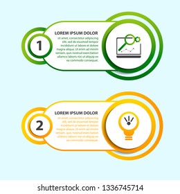 Modern vector illustration. Infographic template with two elements, circles and text. Step by step. Designed for business, presentations, web design, diagrams with 2 steps