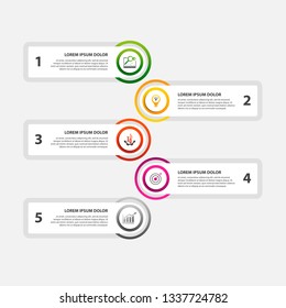 Modern vector illustration. Infographic template with five elements, circles and text. Step by step. Designed for business, presentations, web design, diagrams with 5 steps.
