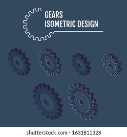 Modern vector illustration of isometric gears with on the grey