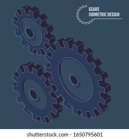 Modern vector illustration of isometric gears with on the grey