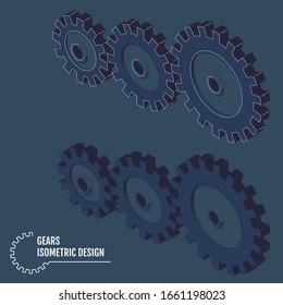 Modern vector illustration of isometric gears with on the grey