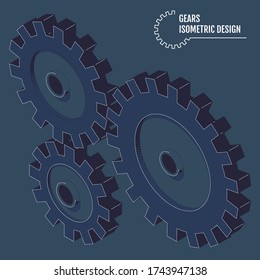 Modern vector illustration of isometric gears with on the grey