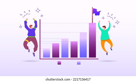 modern vector illustration. jump and be happy. achievements in online business. successful people in doing business in the online market. growth chart chart
