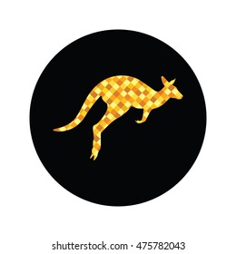 Modern vector illustration of the kangaroo made in mosaic style. Perfect for t-shirt design. Easy to print on fabric and paper. Bright shades of the orange color.