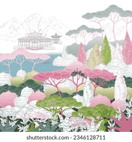 A modern vector illustration of Korea's first Western-style greenhouse, Changgyeonggung Palace Grand Greenhouse	