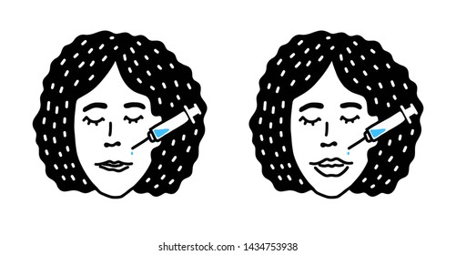Modern vector illustration of lips injections. Lip augmentation. Hyaluronic Acid injections
