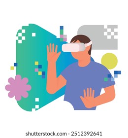 Ilustración vectorial Video moderna de un hombre disfrutando de juegos