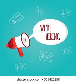 Modern vector illustration of megaphone with bubble speech hiring. human resource
