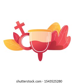 Modern vector illustration of menstrual cup. Concept of  feminine hygiene, medicine, menstruation. Female sanitary cups. Woman secure. 