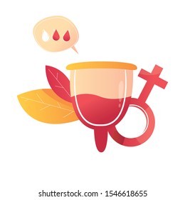 Modern vector illustration of menstrual cup. Concept of  feminine hygiene, medicine, menstruation. Female sanitary cups. Woman secure. 