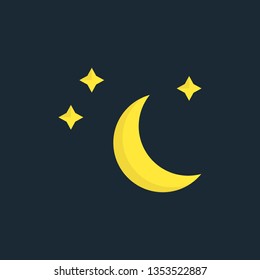 Modern vector illustration of the moon and stars. Flat forecast icon of a night weather. Meteorological symbol isolated on dark background.