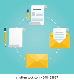 Modern vector illustration of new mail, letter with pencil