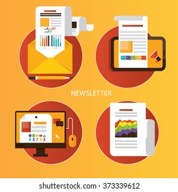 Moderne Vektorgrafik des Newsletters, Nachrichtenpublikation per E-Mail, Post, Zeitung 