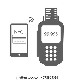 modern vector illustration of nfc payment from smart phone to pos terminal icon