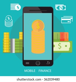 Modern vector illustration of online banking, money savings, mobile finance service 