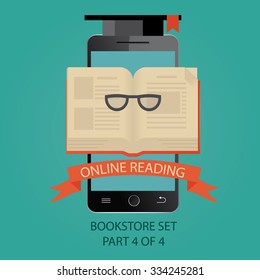 Modern vector illustration of online education. Online reading. Picture 4 of 4.