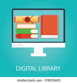modern vector illustration of online library, online education