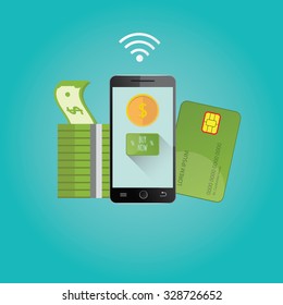 Modern vector illustration of online payments. Mobile payments technology.  