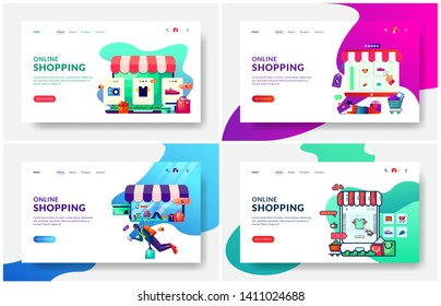 modern vector illustration of Online Shopping and shopping store. Modern design concept of web page design for website and mobile website.