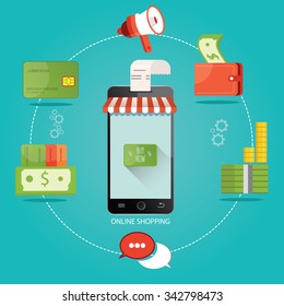 modern vector illustration of online store, online shopping, concept business idea