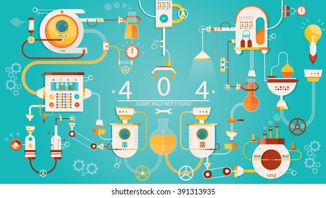 Modern vector illustration of Page not found Error 404, 404 connection error. Factory of 404 error.