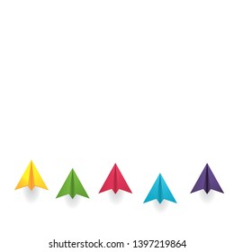 Modern vector illustration  of paper plane. Origami aircraft. Business set for mail and message. Colourful and white
