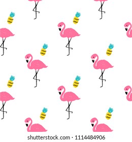 Modern vector illustration pattern flamingo and ananas.