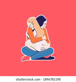 Modern vector illustration of people embracing. Mother and daughter on hugging day. Love for the ages. Isolated illustration for your projects.