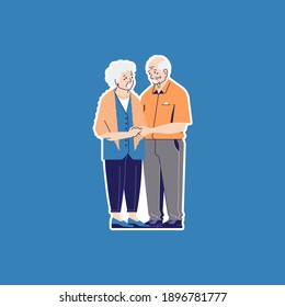 Modern vector illustration of people hugging. Old married couple hugging. Love for all ages. Isolated illustration for your projects 