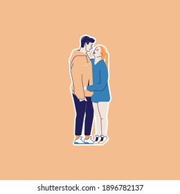 Modern vector illustration of people hugging. Young couple in love. The beginnings of a relationship. Romance. Isolated illustration for your projects.