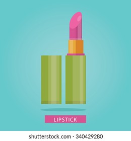 Modern vector illustration of pink lipstick on colorful background