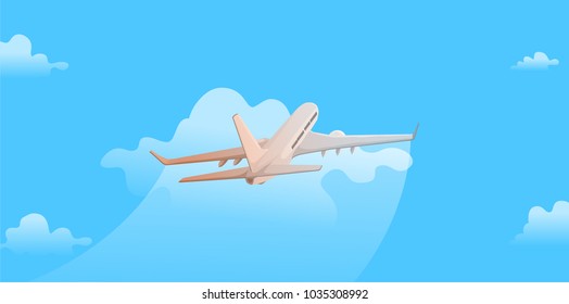 Modern vector illustration of plane flying in the sky. 