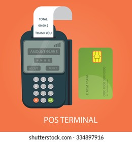 Modern vector illustration of pos-terminal. Payments by credit card.