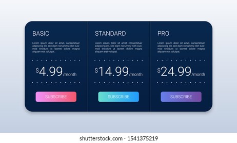 Modern Vector Illustration of Pricing Table with Three Options Isolated