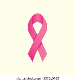 Modern vector illustration of Realistic pink ribbon, breast cancer awareness symbol.