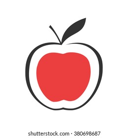 Modern vector illustration. Red apple. Icon flat lines. Fruit a sweet dessert. The emblem of fruit, jam, juice, berry. Symbol, icon, isolated pattern menu.
