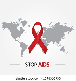 modern vector illustration of red ribbon. Stop AIDS sign