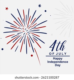 Modern vector illustration of red and white fireworks bursting over a dark night for July Fourth. Ideal for Independence Day branding, social campaigns, and festive
